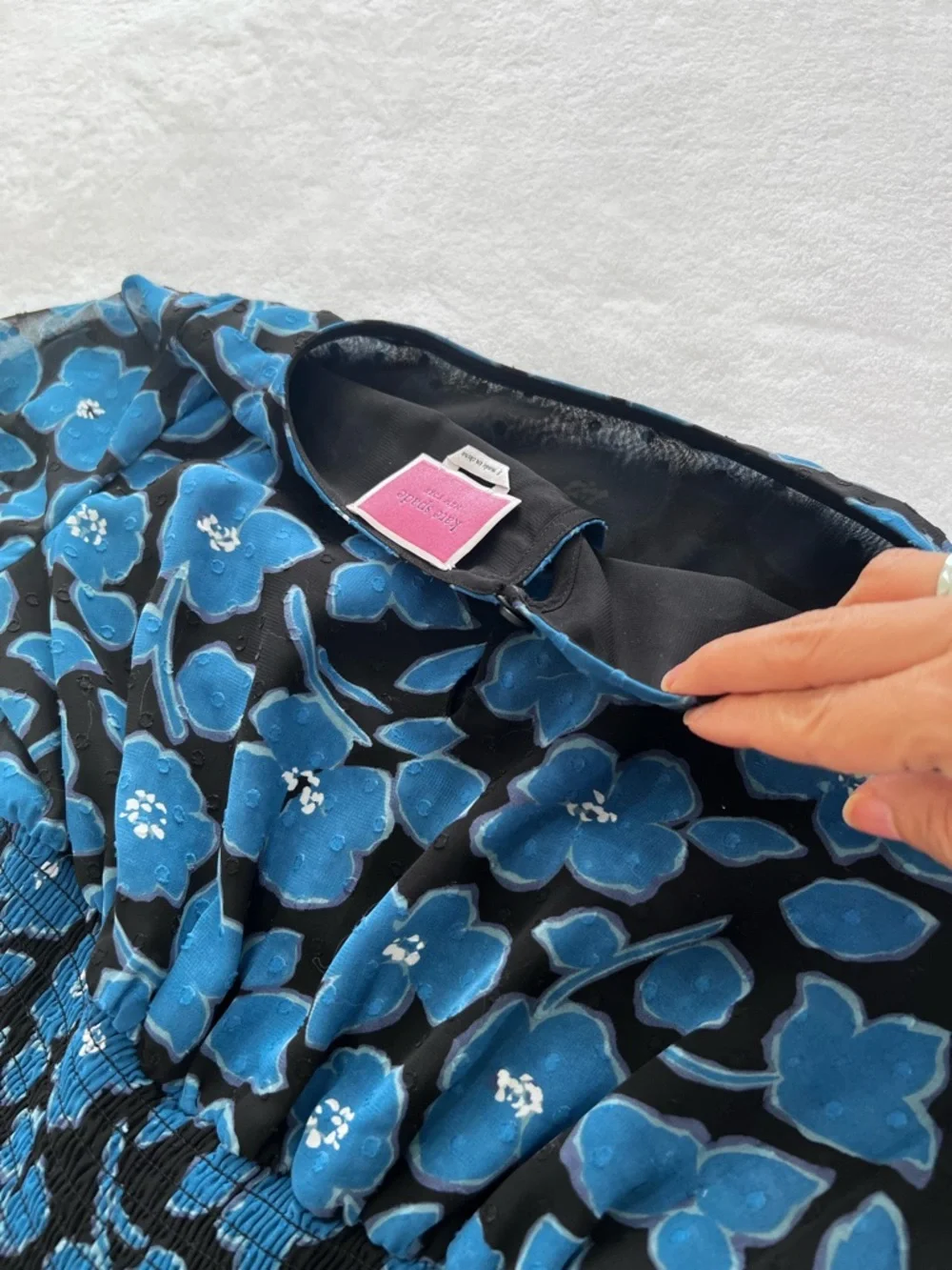 Kate Spade Boho Blue Floral Smocked Midi Dress Size S - Picture 8 of 9